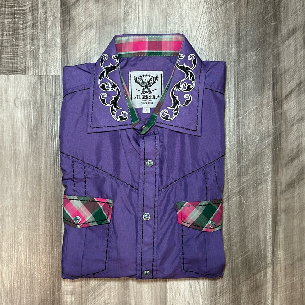 El General Long Sleeve Pearl Snap Button Shirt - Large